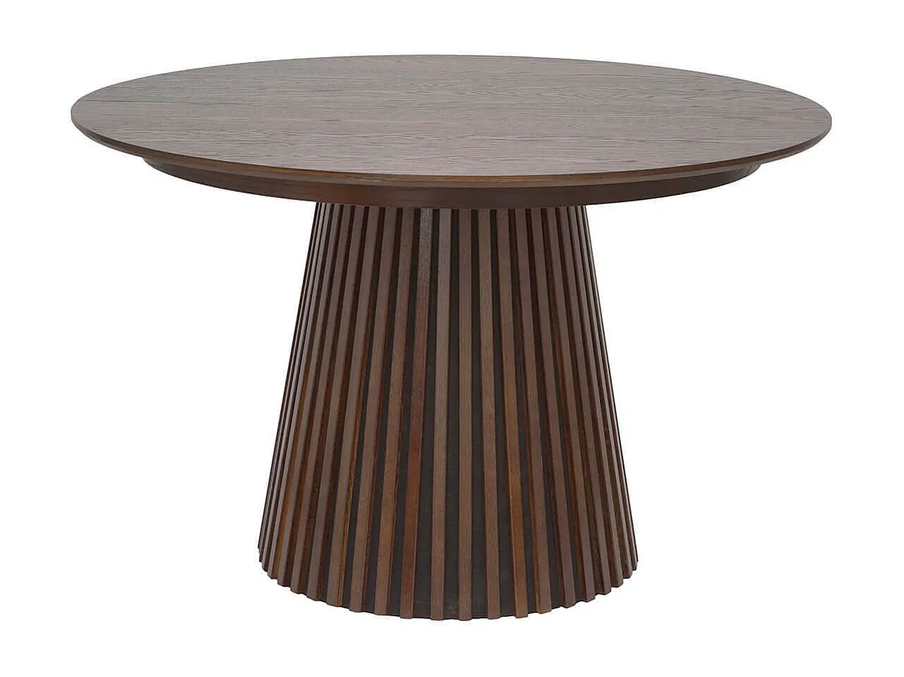 DUBLIN - Table Extensible Ronde Pied Central Relief MDF Placage Chêne fumé