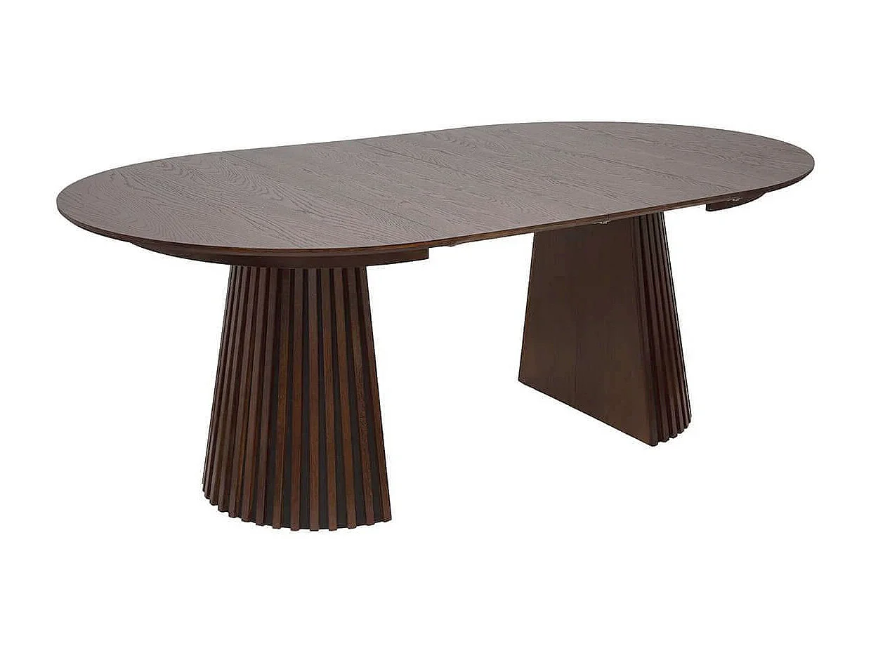 DUBLIN - Table Extensible Ronde Pied Central Relief MDF Placage Chêne fumé