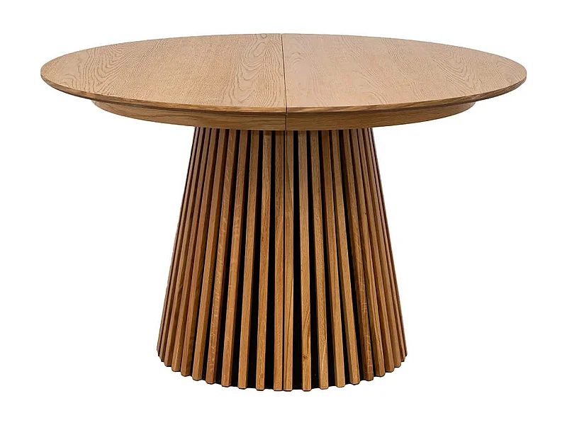 DUBLIN - Table Extensible Ronde Pied Central Relief MDF Placage Chêne clair