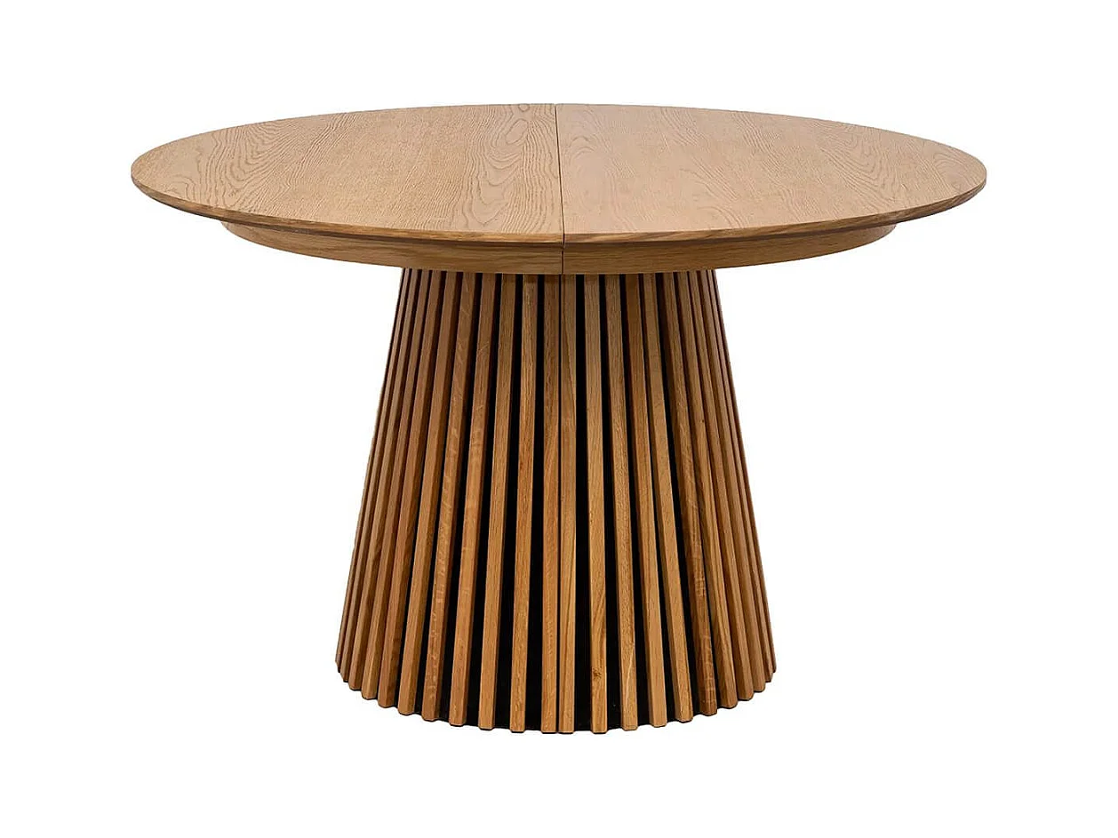 DUBLIN - Table Extensible Ronde Pied Central Relief MDF Placage Chêne clair