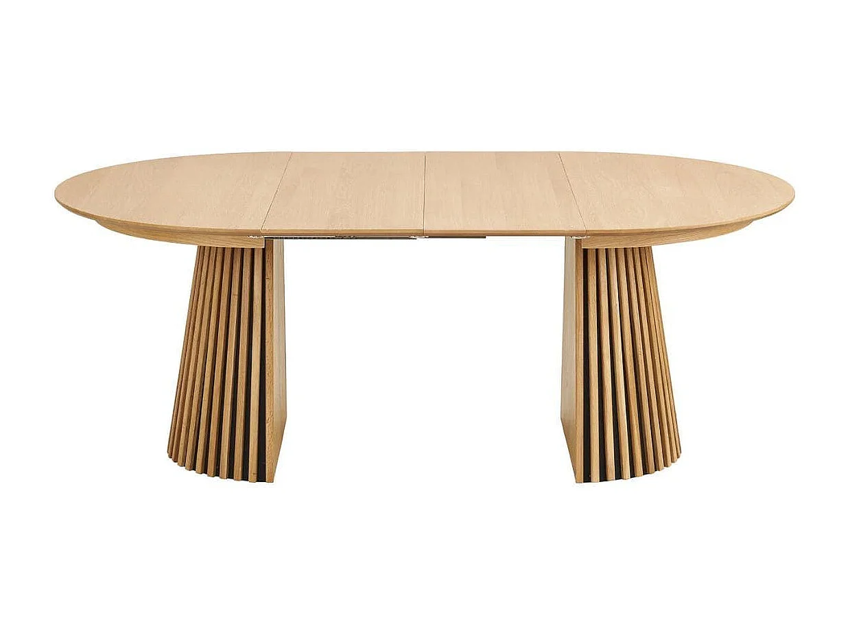 DUBLIN - Table Extensible Ronde Pied Central Relief MDF Placage Chêne clair