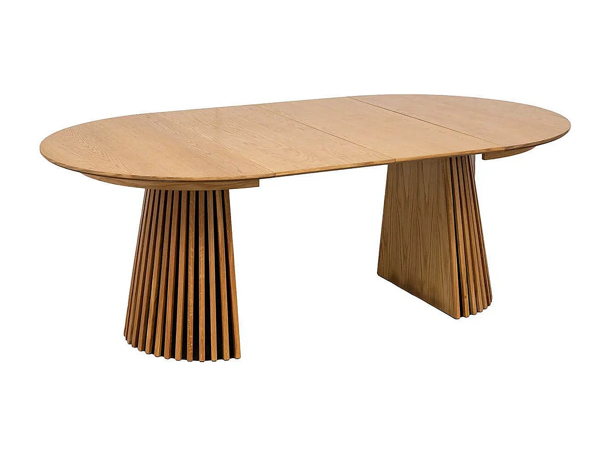 DUBLIN - Table Extensible Ronde Pied Central Relief MDF Placage Chêne clair