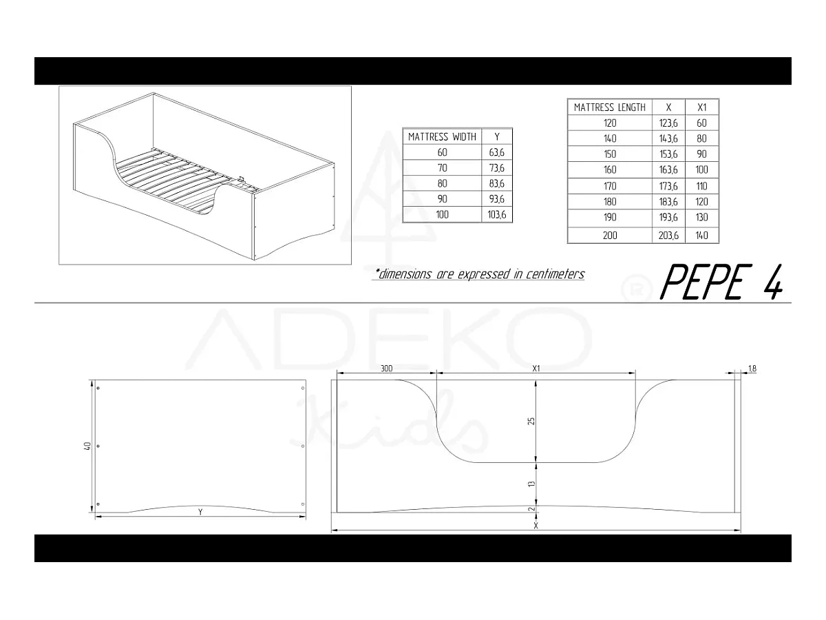 PEPE 4 Lit enfant en bois 60x120cm