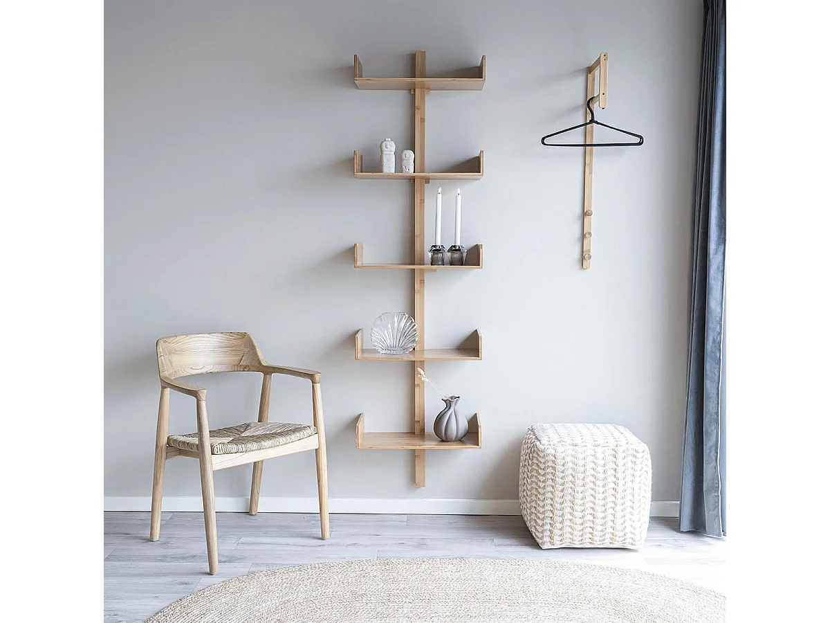 BLORF - Portant Mural en Bambou avec Penderie et Patères