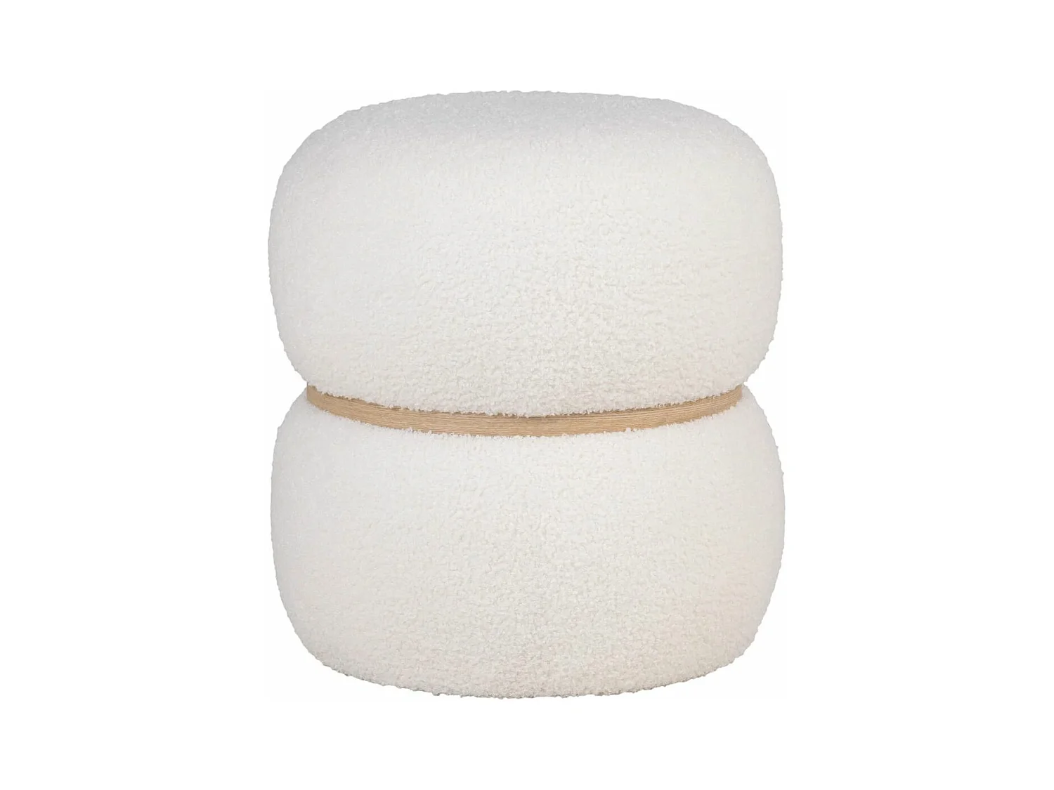 SNOVIK - Pouf Rond en Tissu Bouclé Blanc Ceinturé en MDF