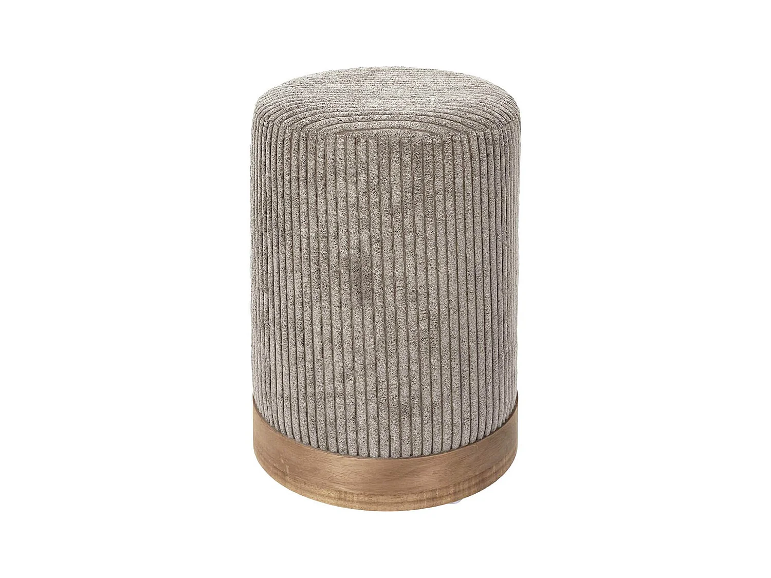 AMORY - Pouf en velours côtelé coloris taupe socle en MDF