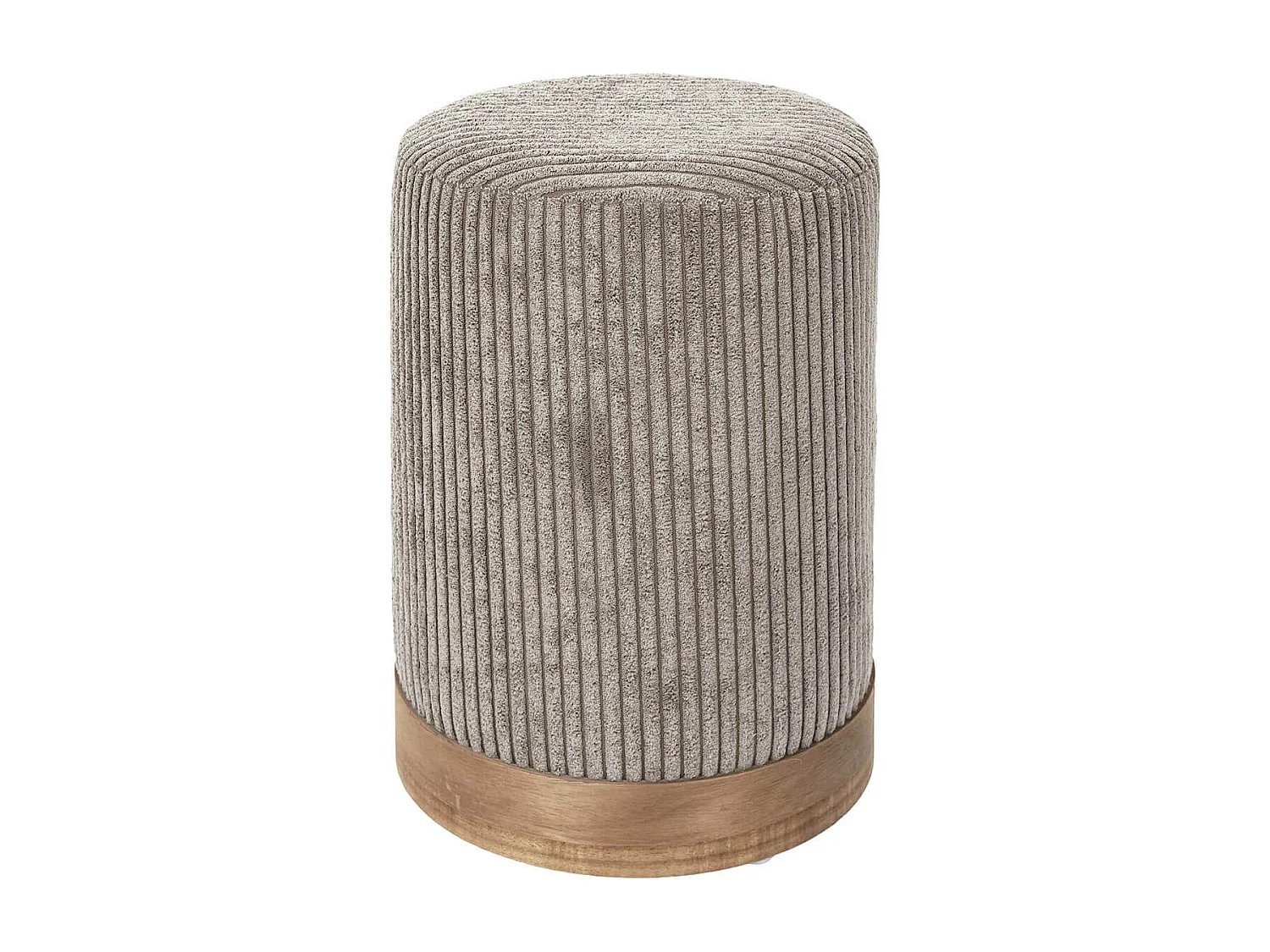 AMORY - Pouf en velours côtelé coloris taupe socle en MDF