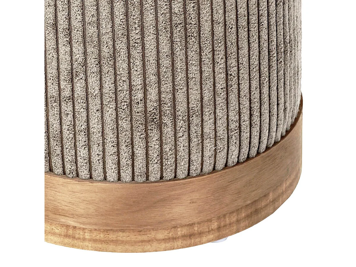 AMORY - Pouf en velours côtelé coloris taupe socle en MDF