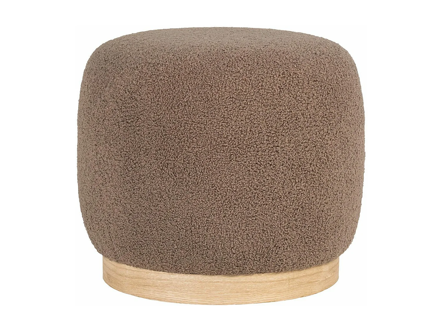ZURVAN - Pouf en Tissu Bouclé Marron Socle Bois MDF