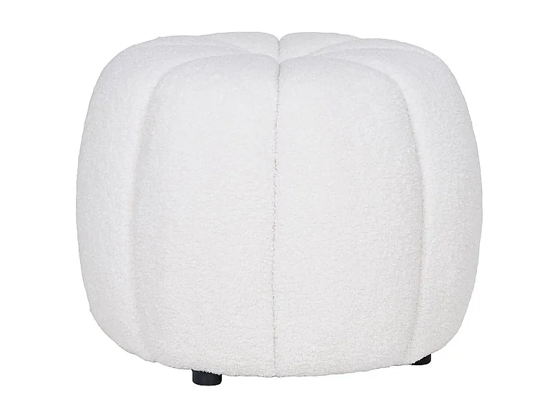 PUMBA - Pouf Rond en Tissu Bouclé Blanc Pieds MDF