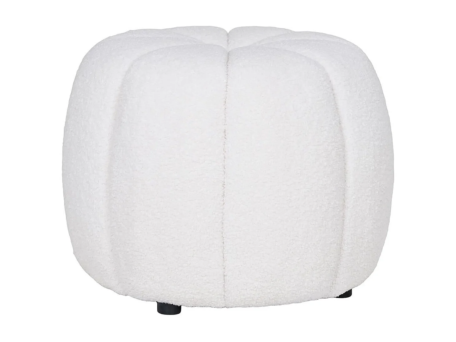PUMBA - Pouf Rond en Tissu Bouclé Blanc Pieds MDF