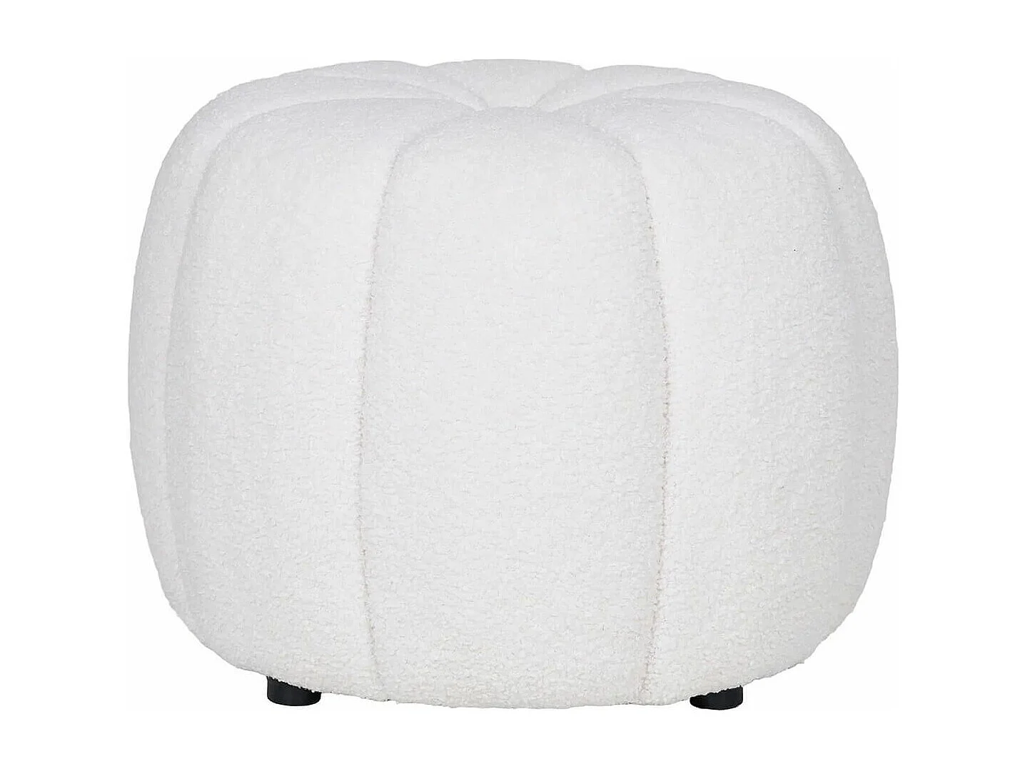 PUMBA - Pouf Rond en Tissu Bouclé Blanc Pieds MDF