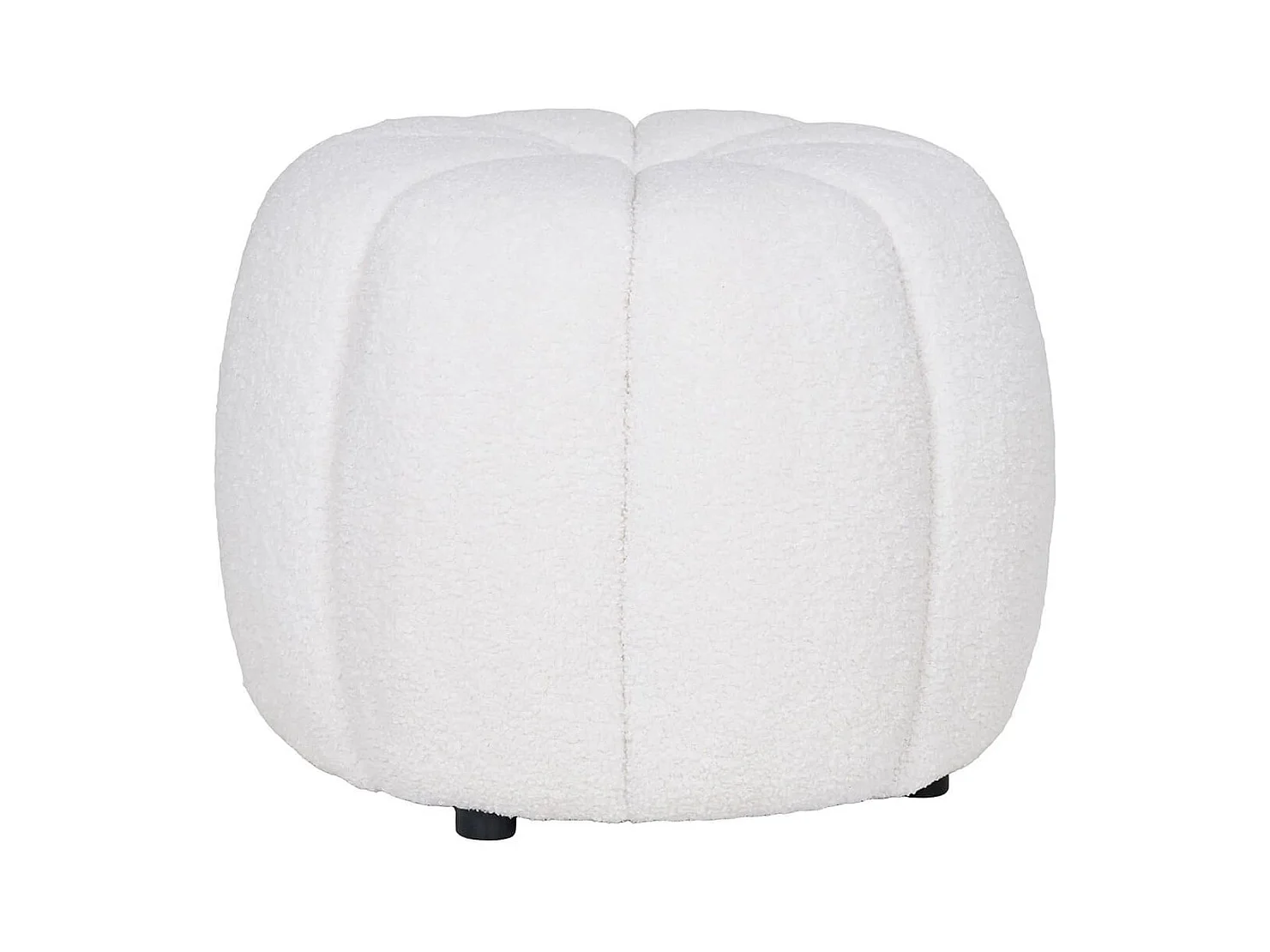 PUMBA - Pouf Rond en Tissu Bouclé Blanc Pieds MDF
