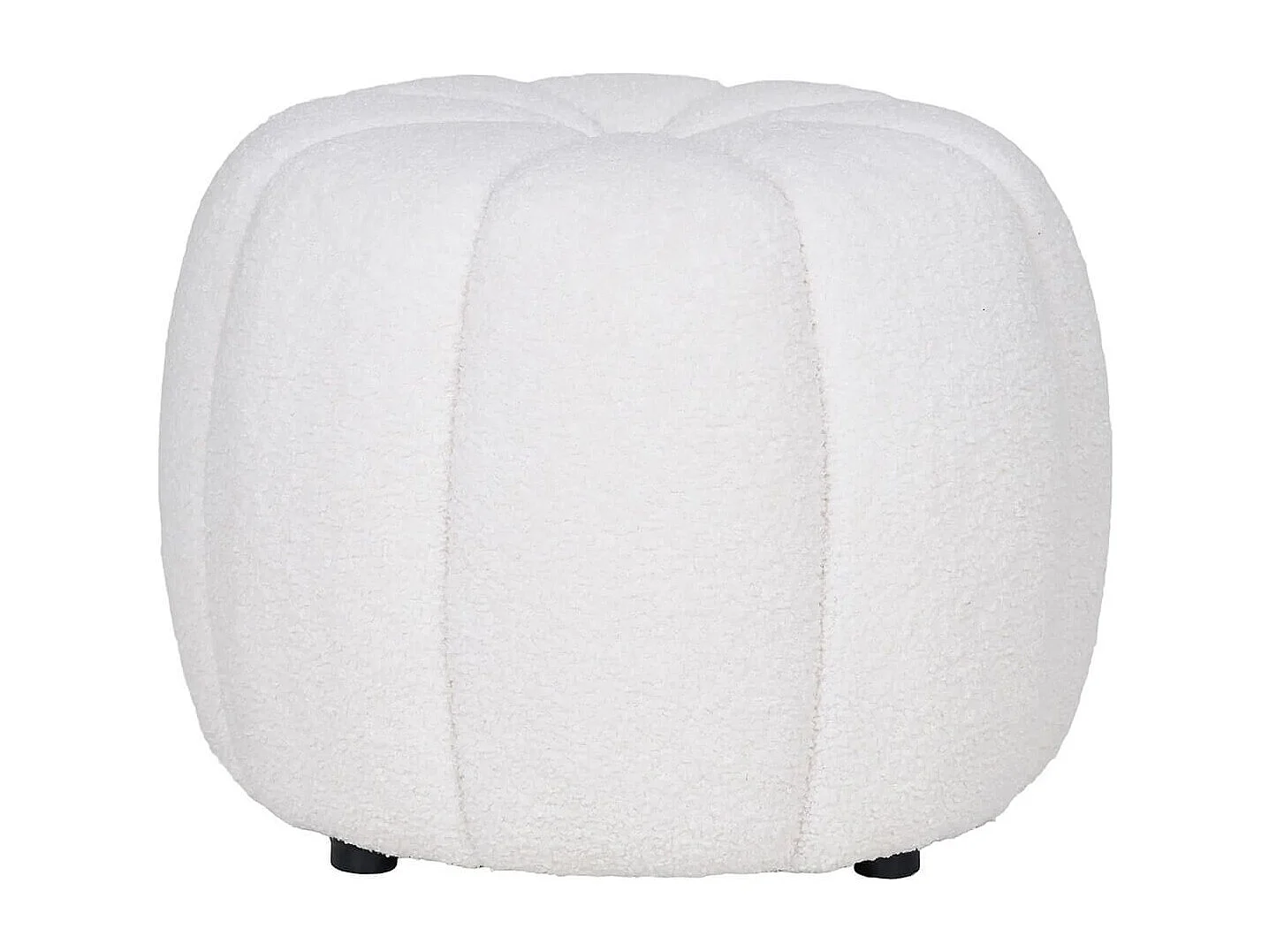PUMBA - Pouf Rond en Tissu Bouclé Blanc Pieds MDF