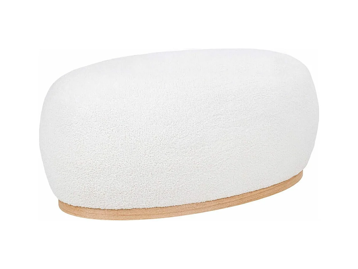 ROVIK - Pouf Ovale en Tissu Bouclé Blanc Socle en MDF