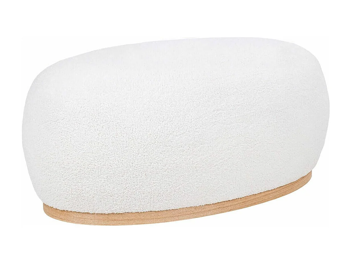 ROVIK - Pouf Ovale en Tissu Bouclé Blanc Socle en MDF