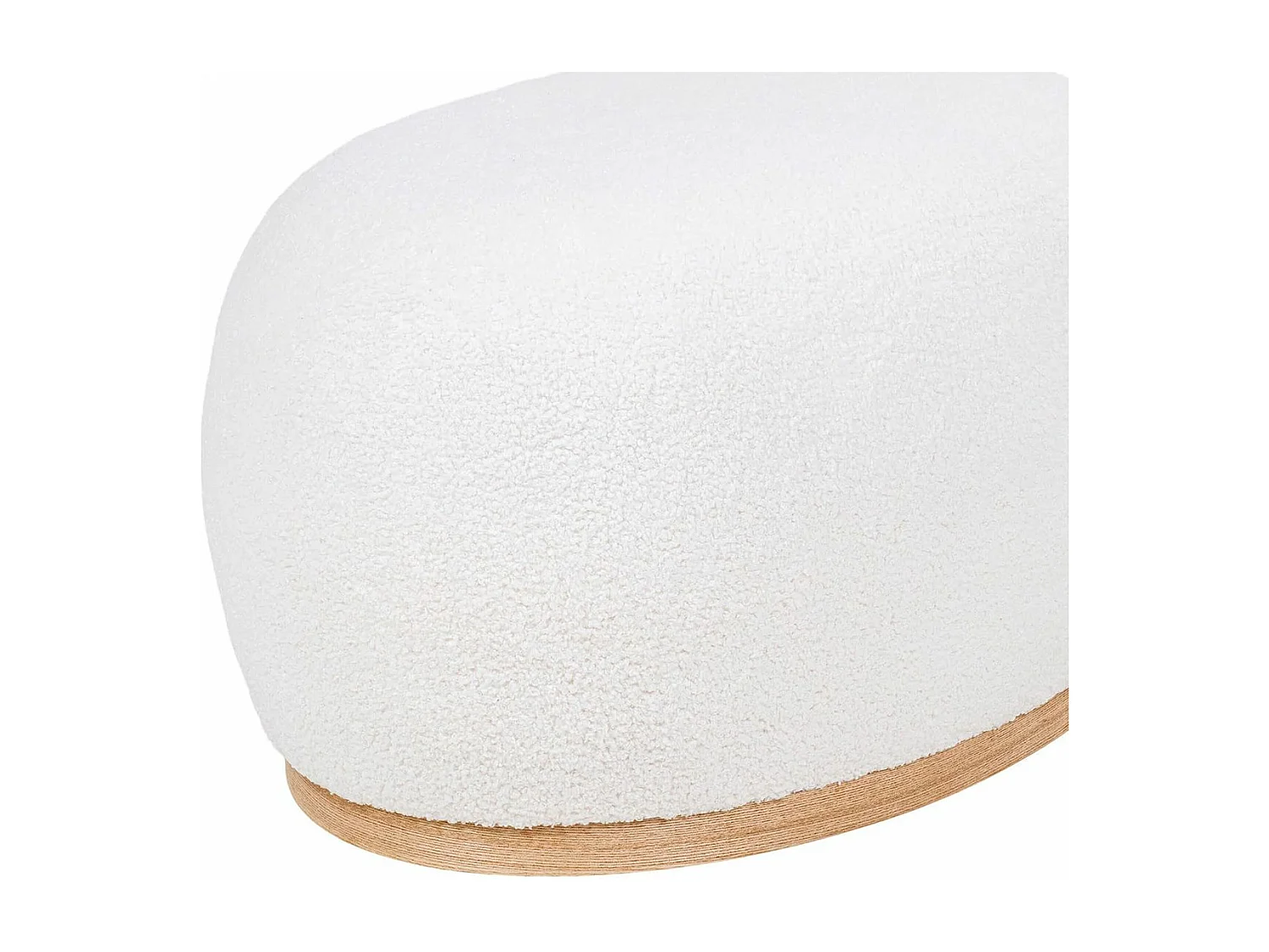 ROVIK - Pouf Ovale en Tissu Bouclé Blanc Socle en MDF