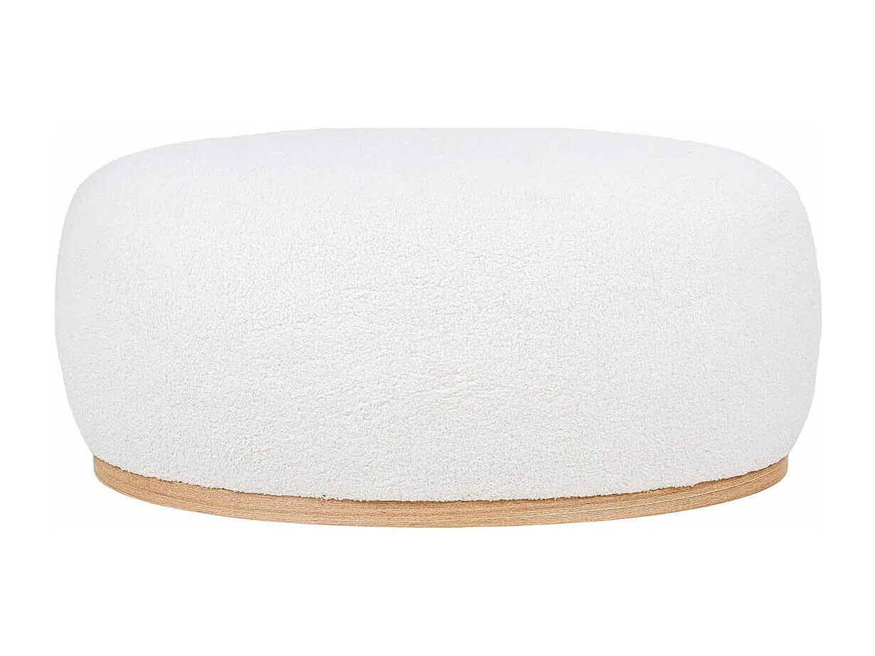 ROVIK - Pouf Ovale en Tissu Bouclé Blanc Socle en MDF