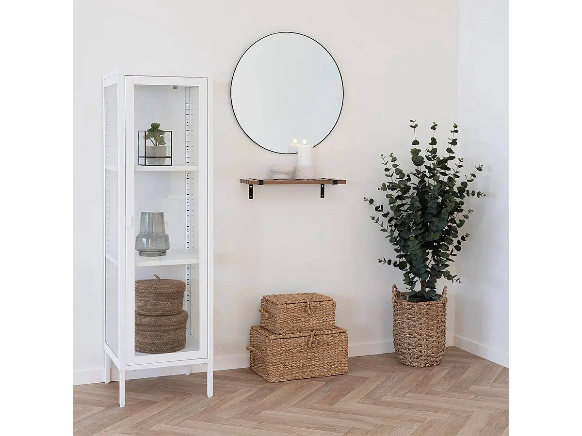 HENDRA - Vitrine 1 Portes Verre et Métal Blanc H140cm