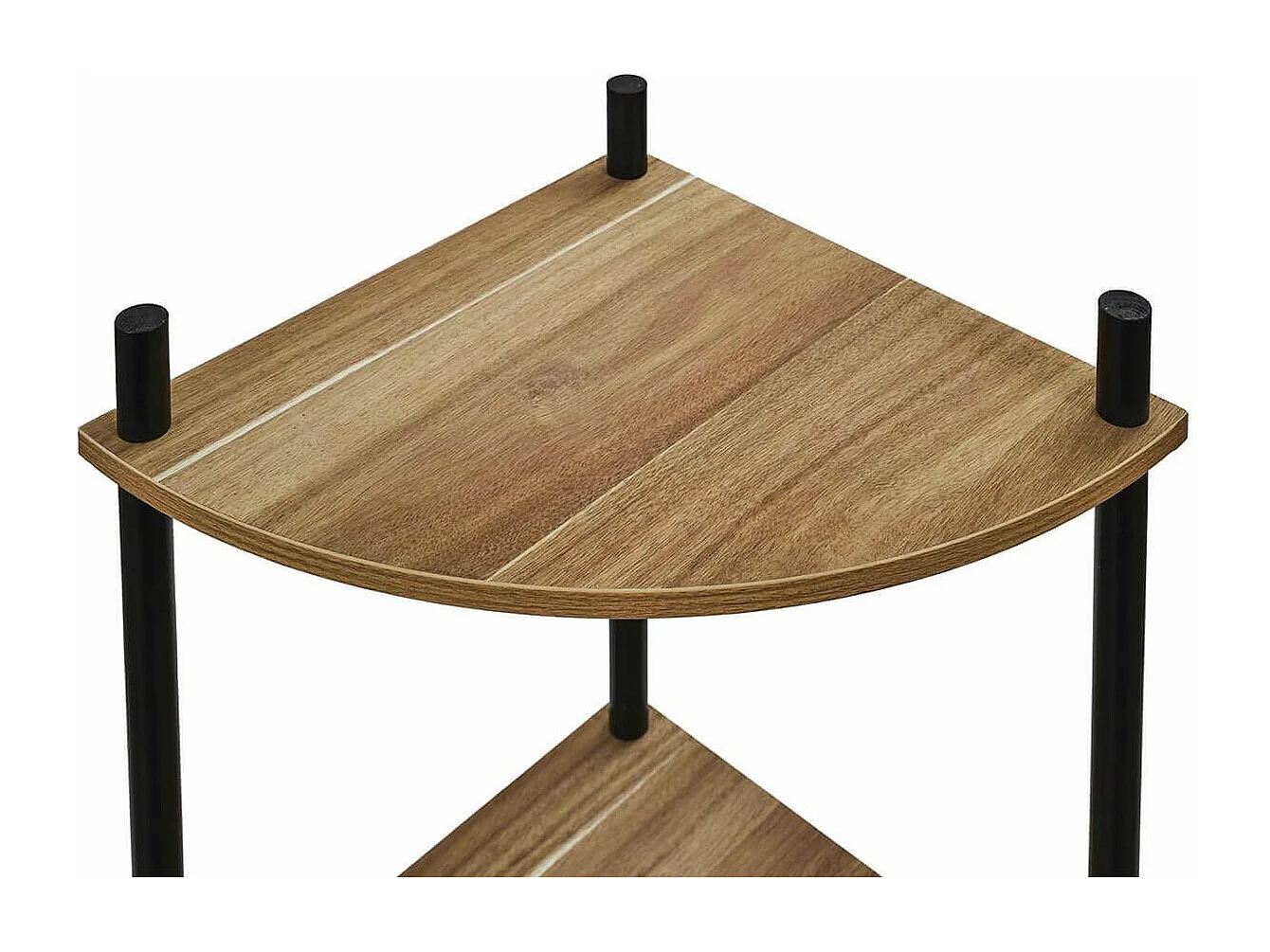 YAEL - Etagère d'angle en MDF imitation noyer et piètement en pin laqué noir