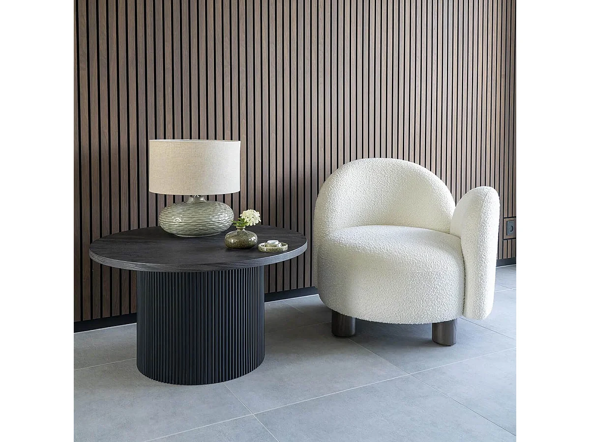 ANKARA - Table basse Ronde 80cm Pieds Relief MDF Effet bois foncé