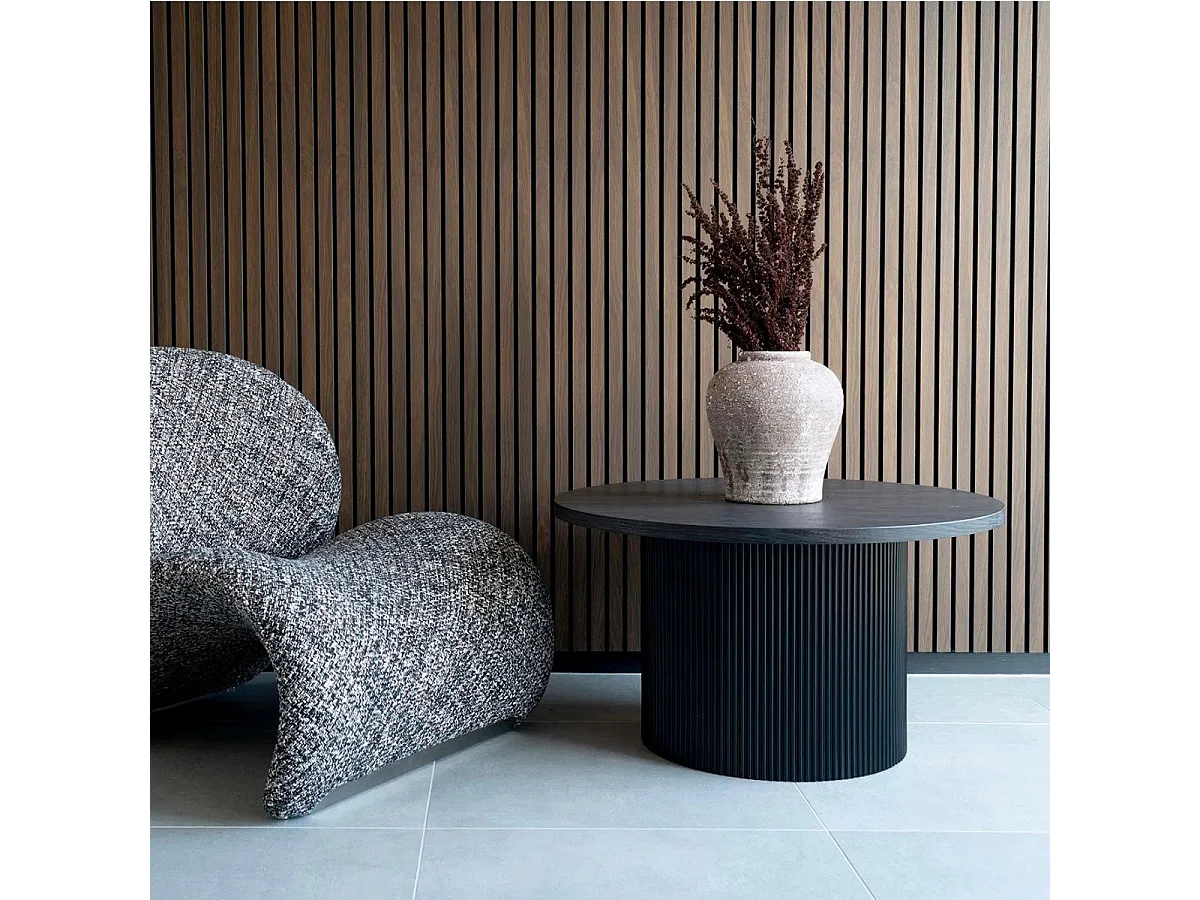 ANKARA - Table basse Ronde 80cm Pieds Relief MDF Effet bois foncé