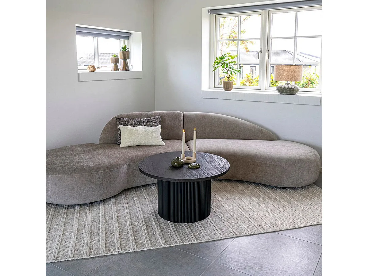 ANKARA - Table basse Ronde 80cm Pieds Relief MDF Effet bois foncé