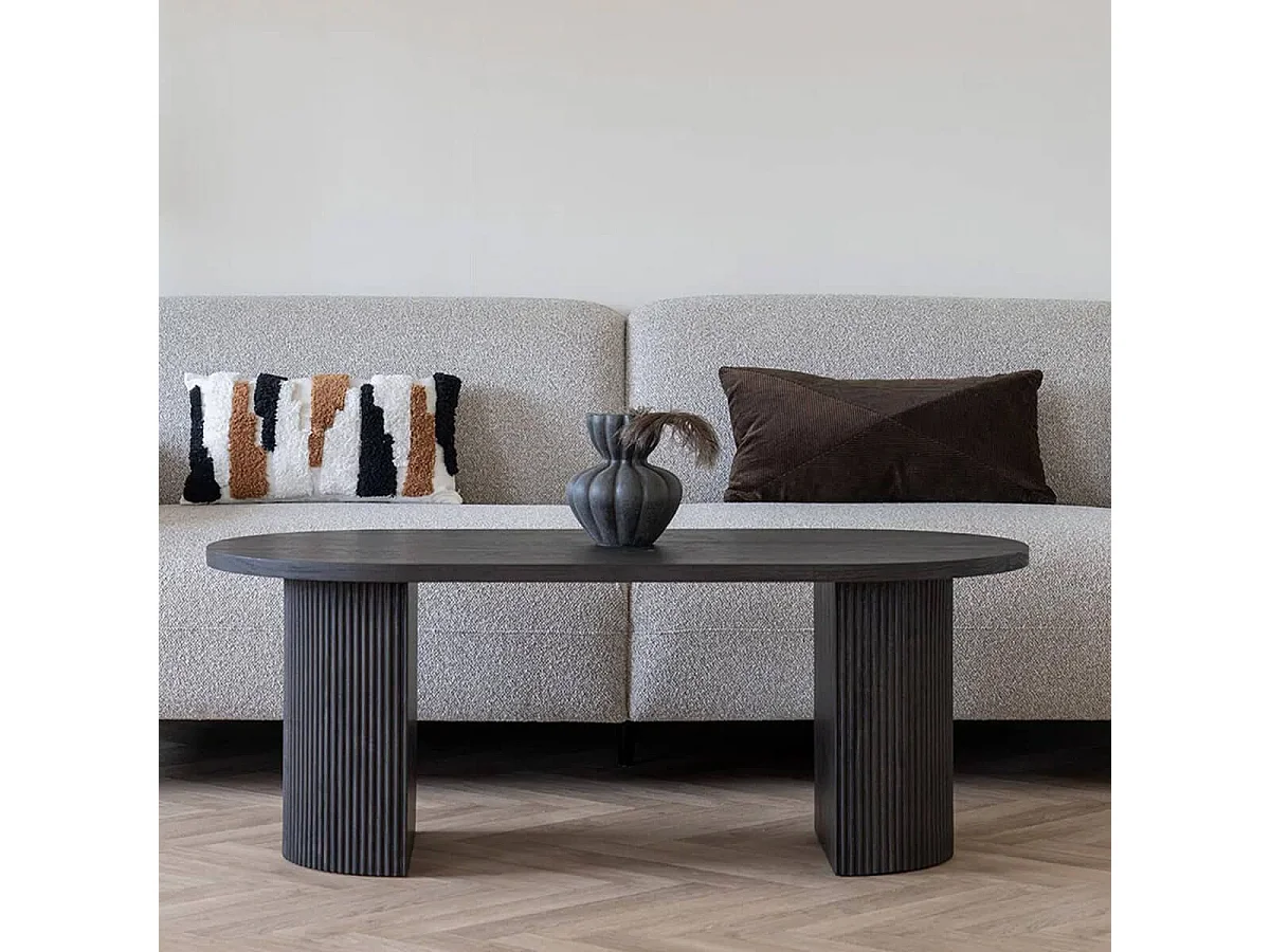 ANKARA - Table basse Ovale Pieds Relief MDF Effet bois foncé