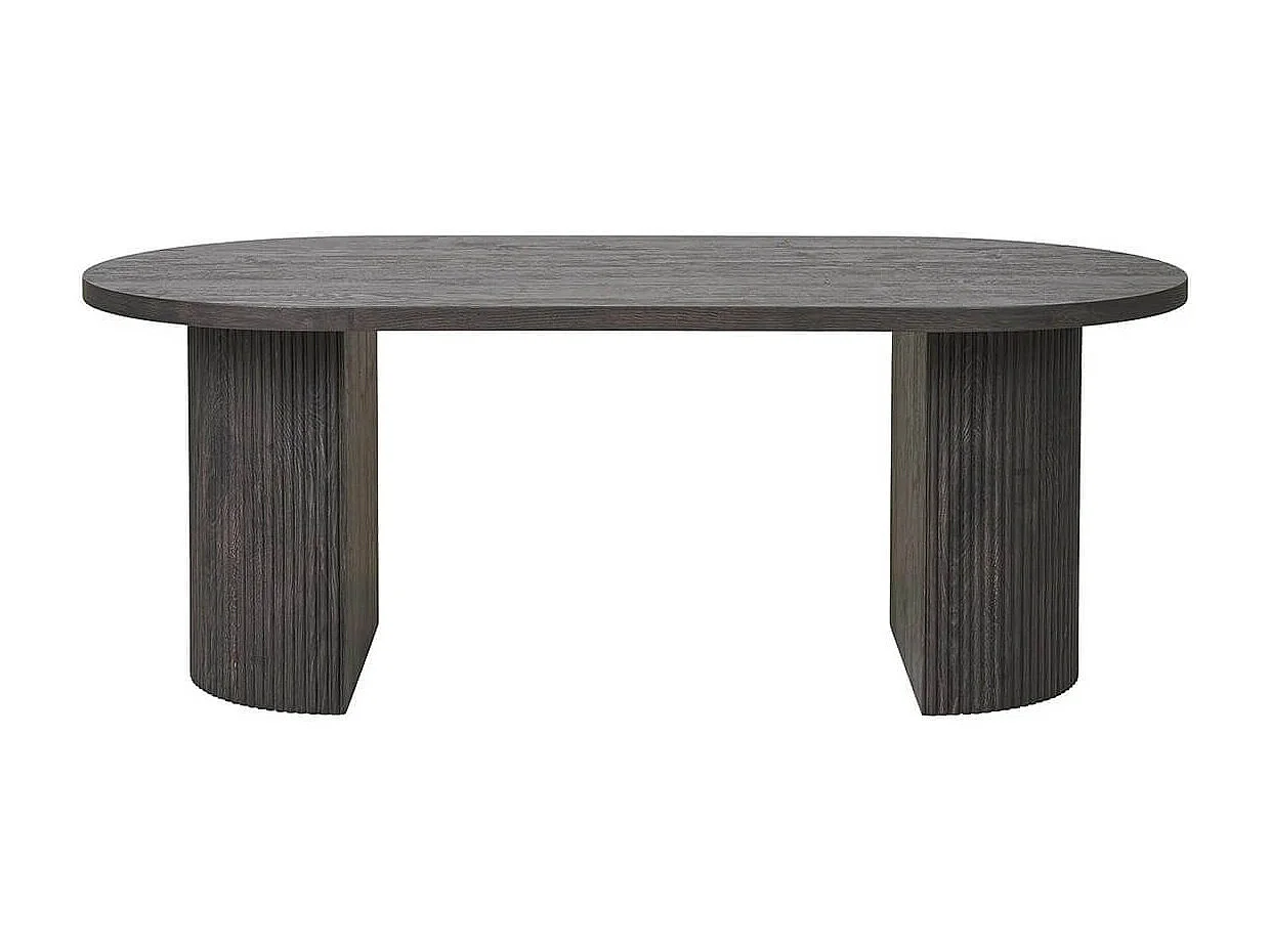 ANKARA - Table basse Ovale Pieds Relief MDF Effet bois foncé