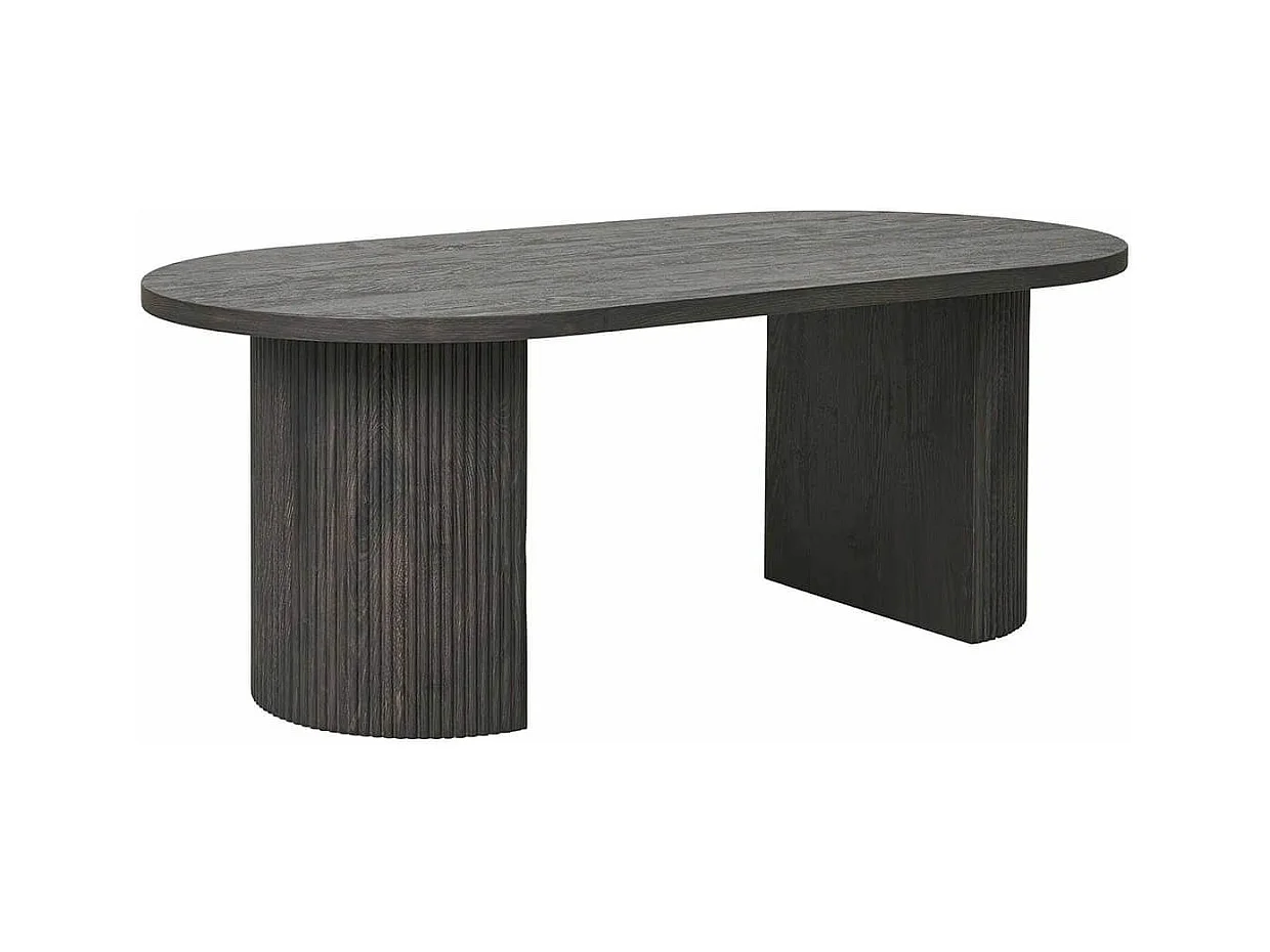 ANKARA - Table basse Ovale Pieds Relief MDF Effet bois foncé