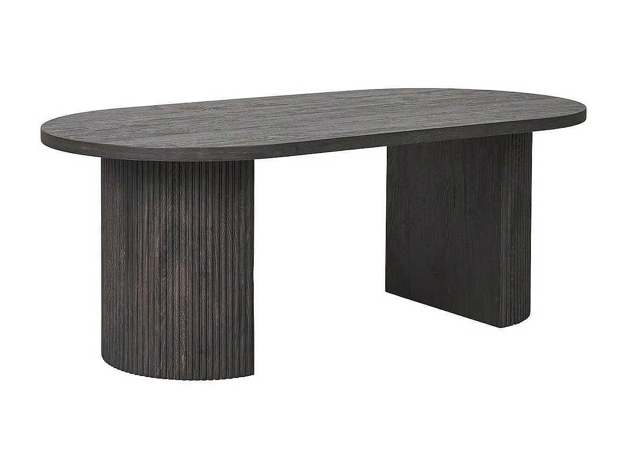 ANKARA - Table basse Ovale Pieds Relief MDF Effet bois foncé