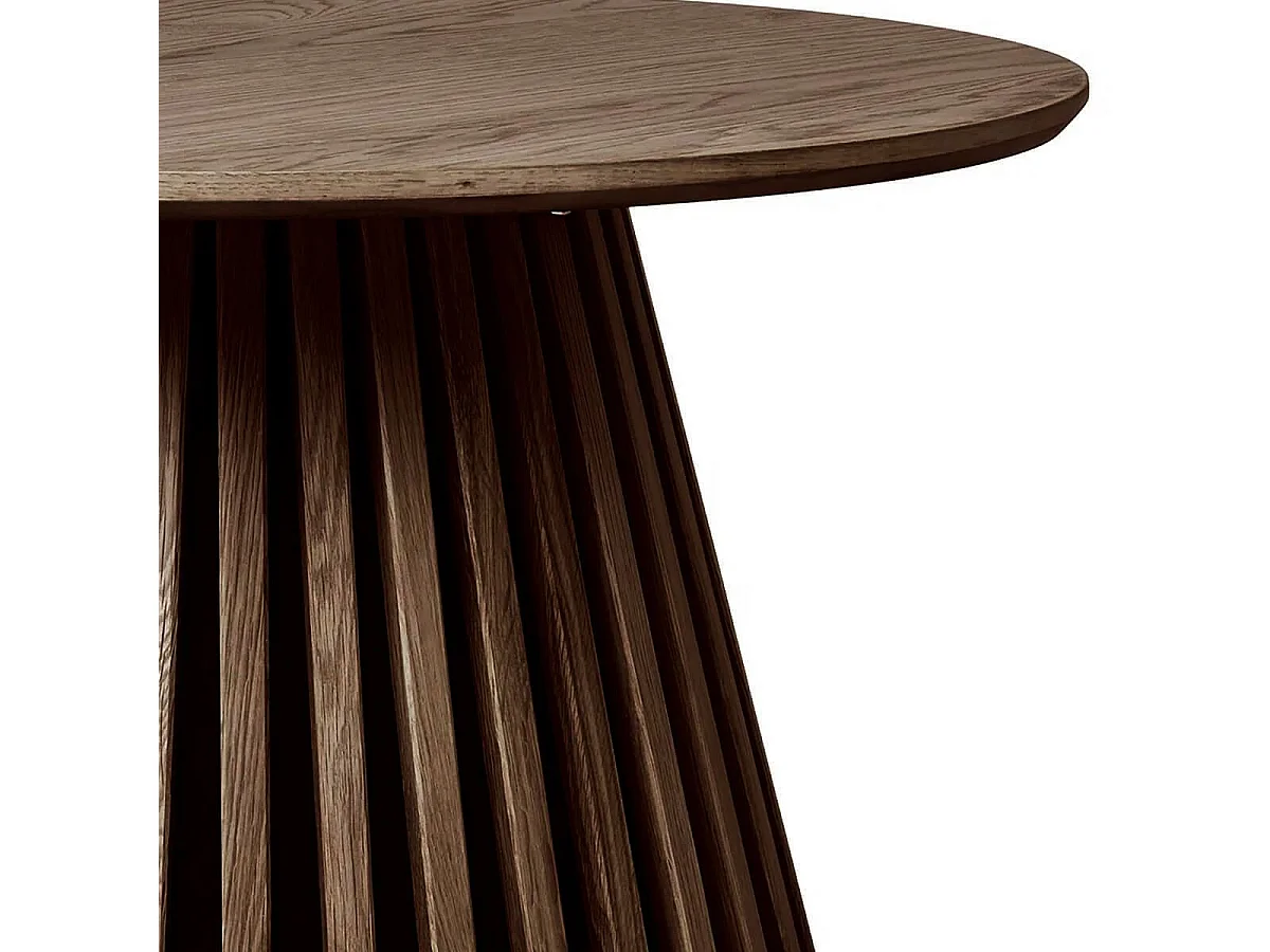 DUBLIN - Table basse Ronde Pied Central Relief MDF Placage Chêne fumé