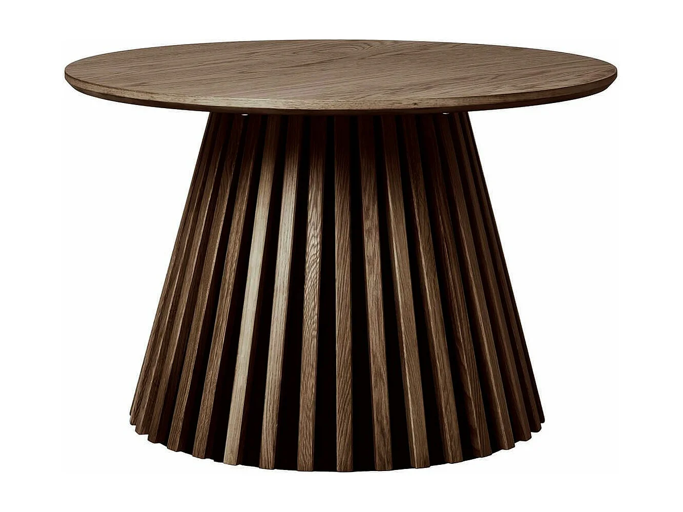 DUBLIN - Table basse Ronde Pied Central Relief MDF Placage Chêne fumé