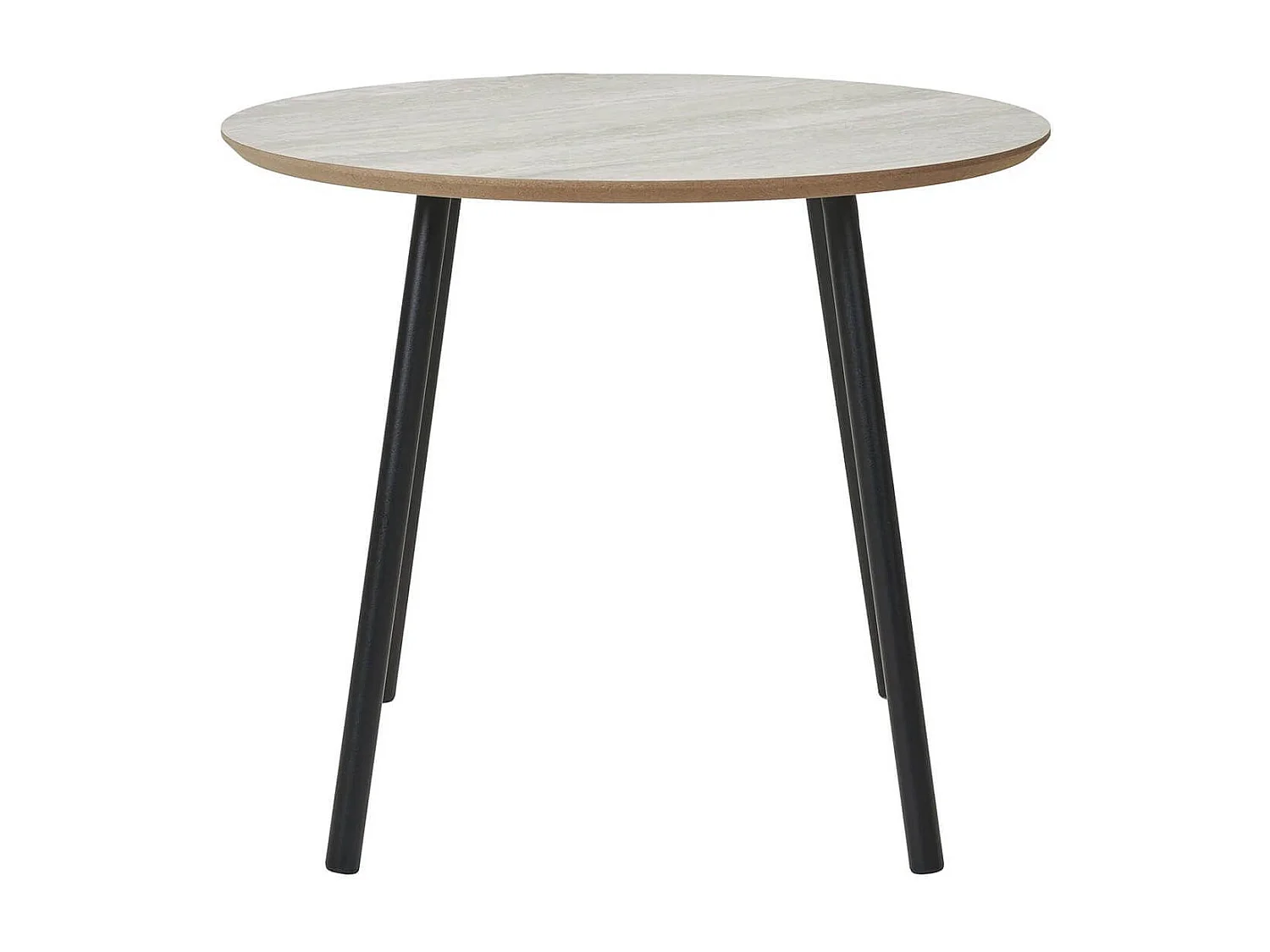 HARRIA - Table basse Ø55cm Plateau Aspect Travertin Pieds Métal Noir