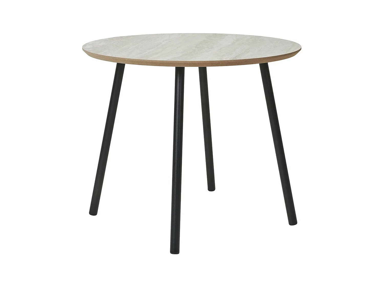 HARRIA - Table basse Ø55cm Plateau Aspect Travertin Pieds Métal Noir