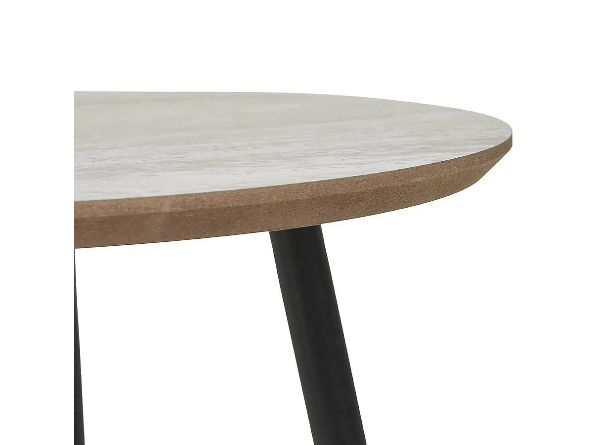 HARRIA - Table basse Ø55cm Plateau Aspect Travertin Pieds Métal Noir