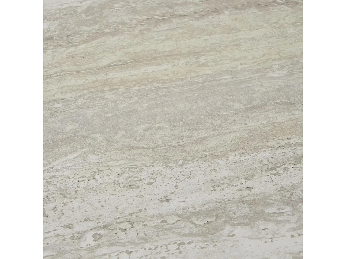 HARRIA - Table basse Ø55cm Plateau Aspect Travertin Pieds Métal Noir