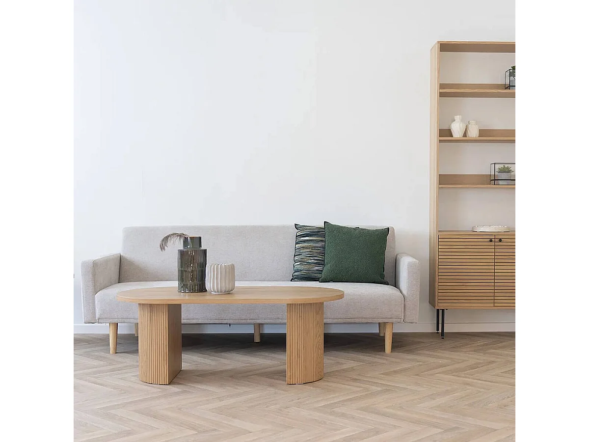 ANKARA - Table basse Ovale Pieds Relief MDF Effet bois naturel