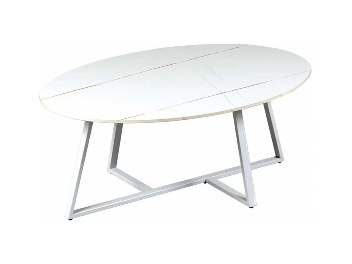 VIKASH - Table Basse Plateau en Céramique Effet Marbre Blanc Piétement Métal Blanc