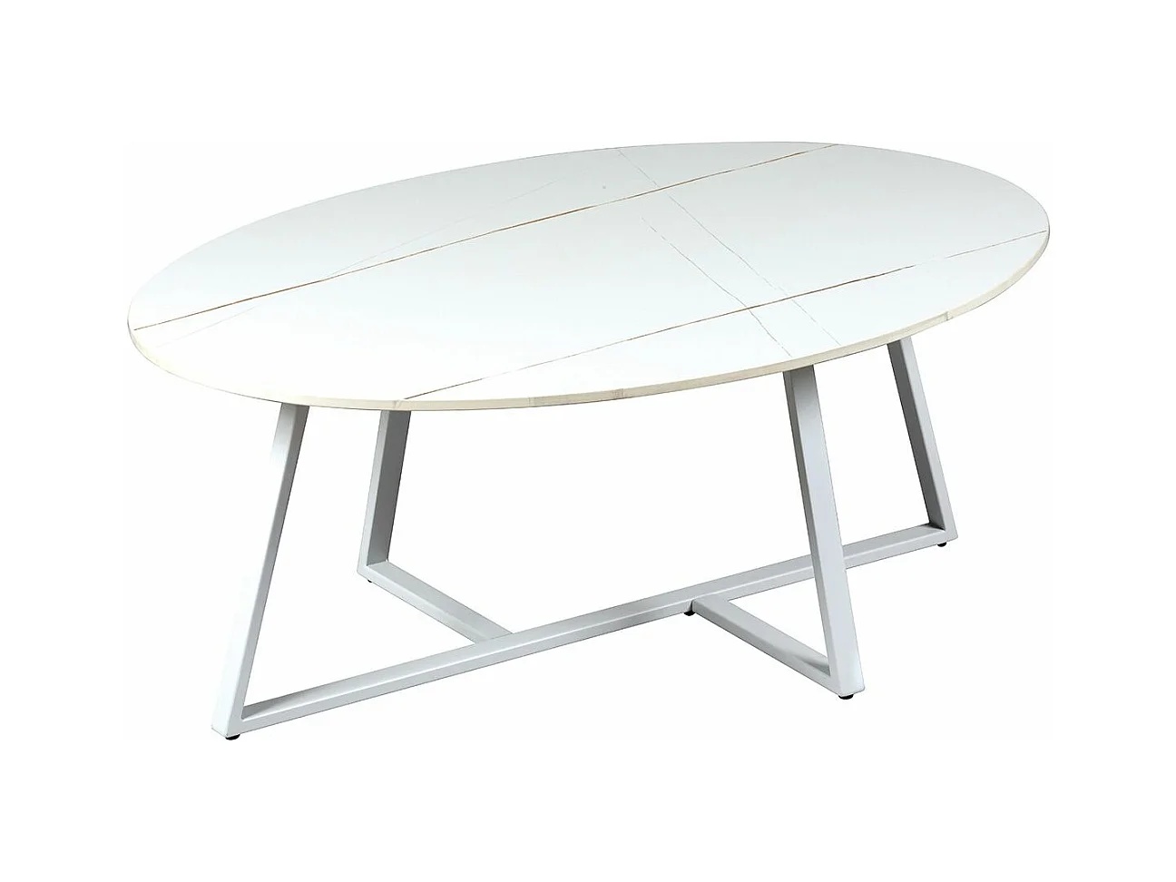 VIKASH - Table Basse Plateau en Céramique Effet Marbre Blanc Piétement Métal Blanc