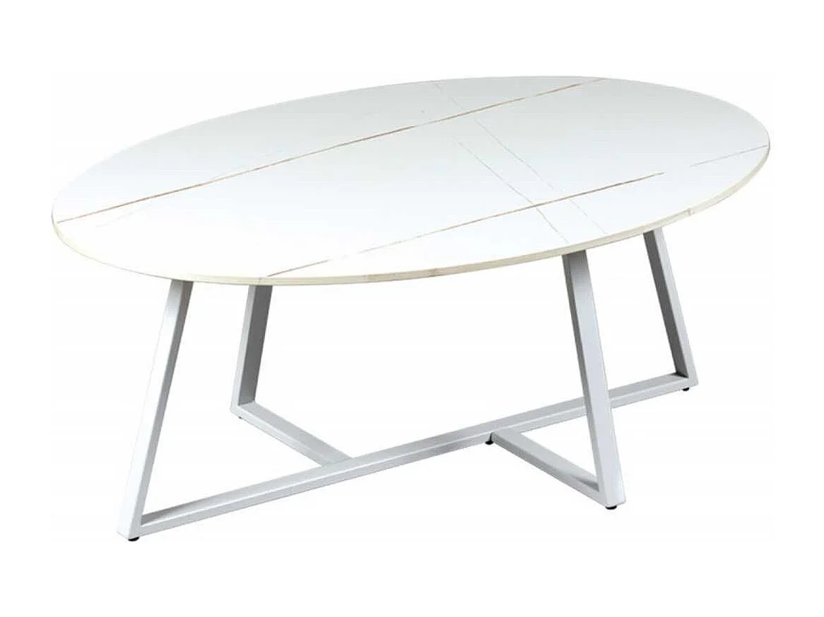 VIKASH - Table Basse Plateau en Céramique Effet Marbre Blanc Piétement Métal Blanc