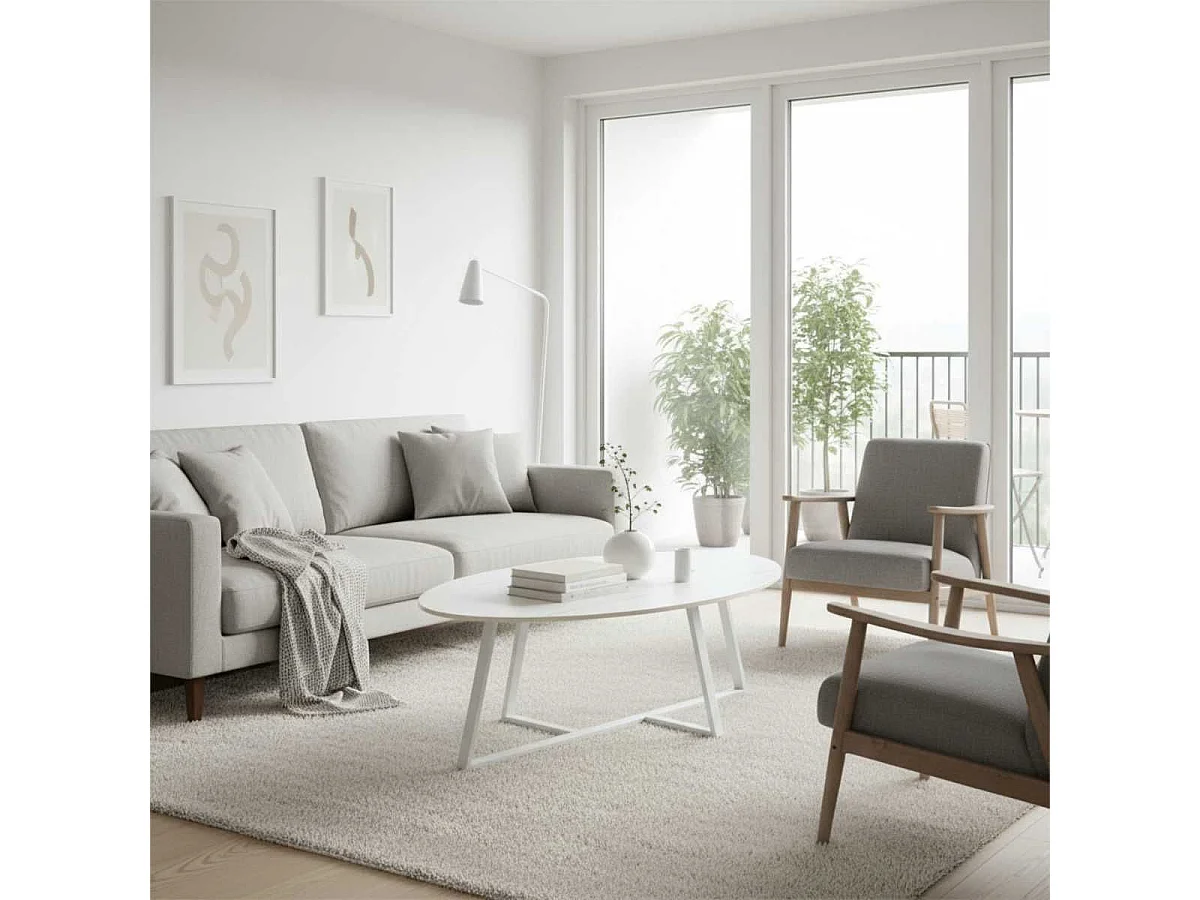 VIKASH - Table Basse Plateau en Céramique Effet Marbre Blanc Piétement Métal Blanc