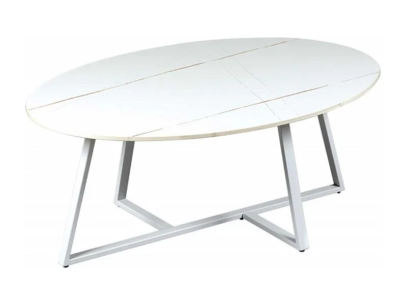 VIKASH - Table Basse Plateau en Céramique Effet Marbre Blanc Piétement Métal Blanc