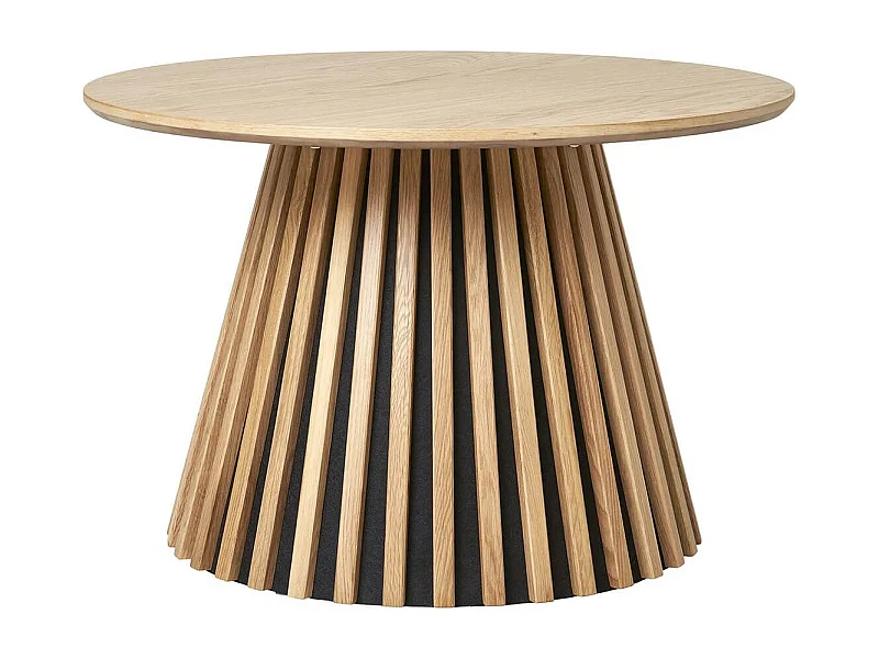 DUBLIN - Table basse Ronde Pied Central Relief MDF Placage Chêne clair