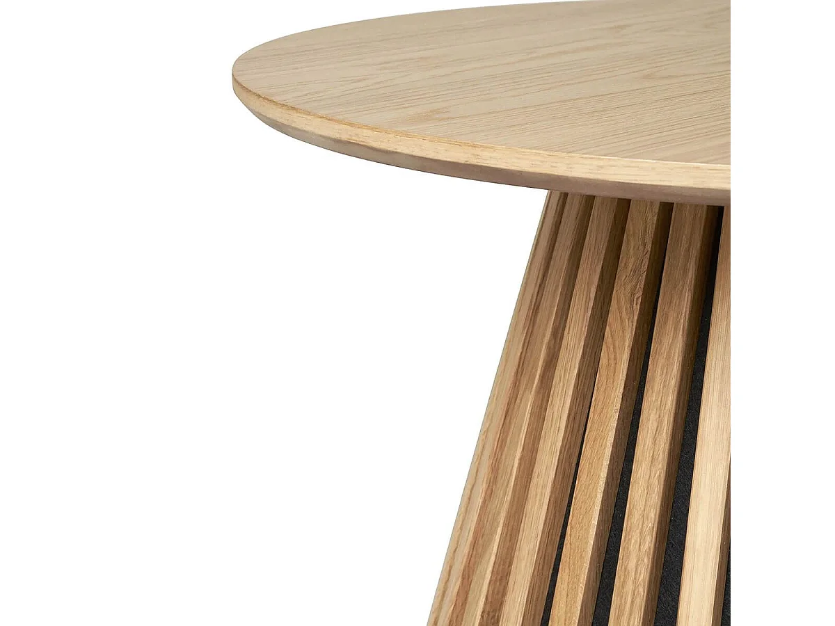 DUBLIN - Table basse Ronde Pied Central Relief MDF Placage Chêne clair