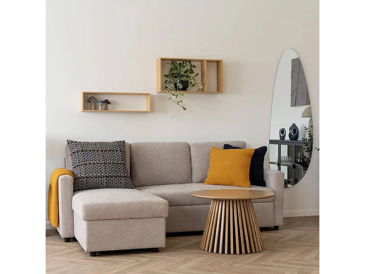 DUBLIN - Table basse Ronde Pied Central Relief MDF Placage Chêne clair