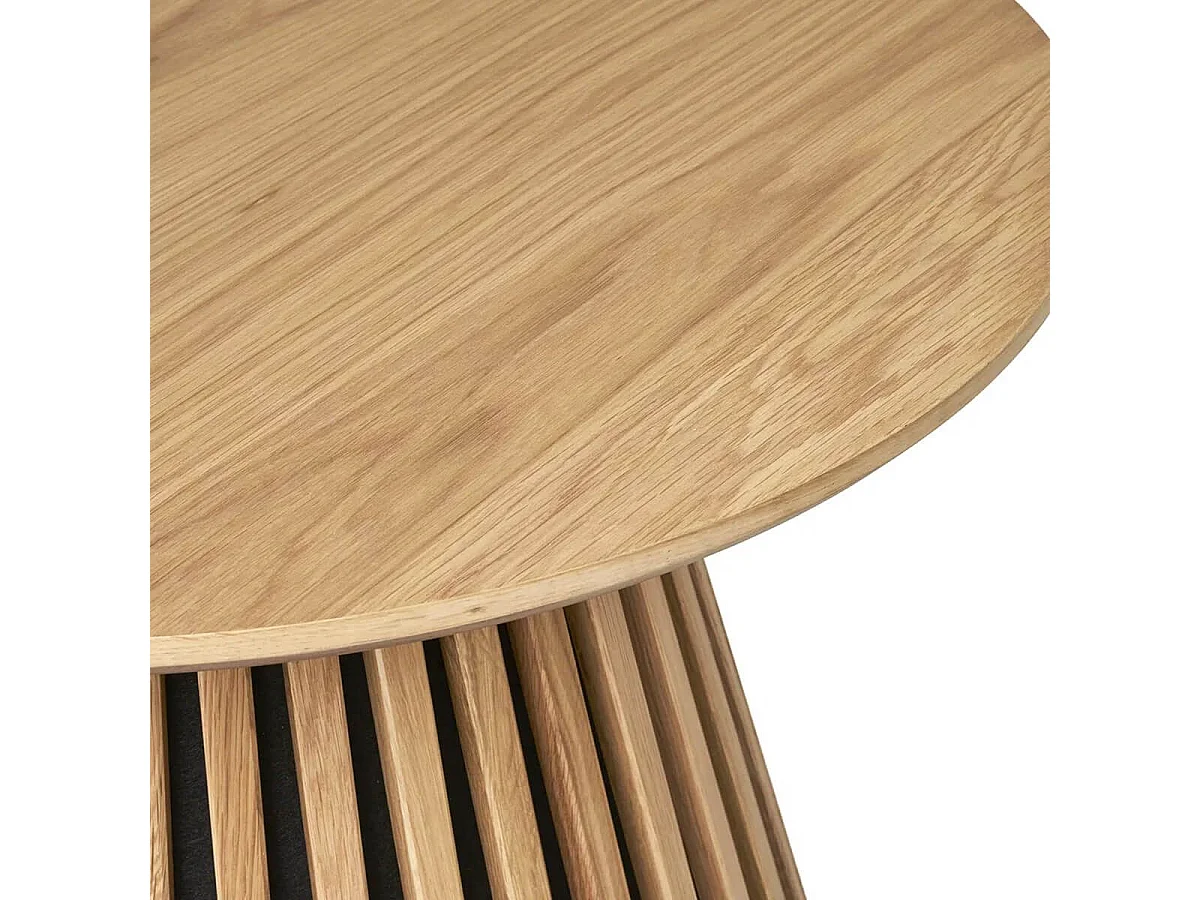 DUBLIN - Table basse Ronde Pied Central Relief MDF Placage Chêne clair