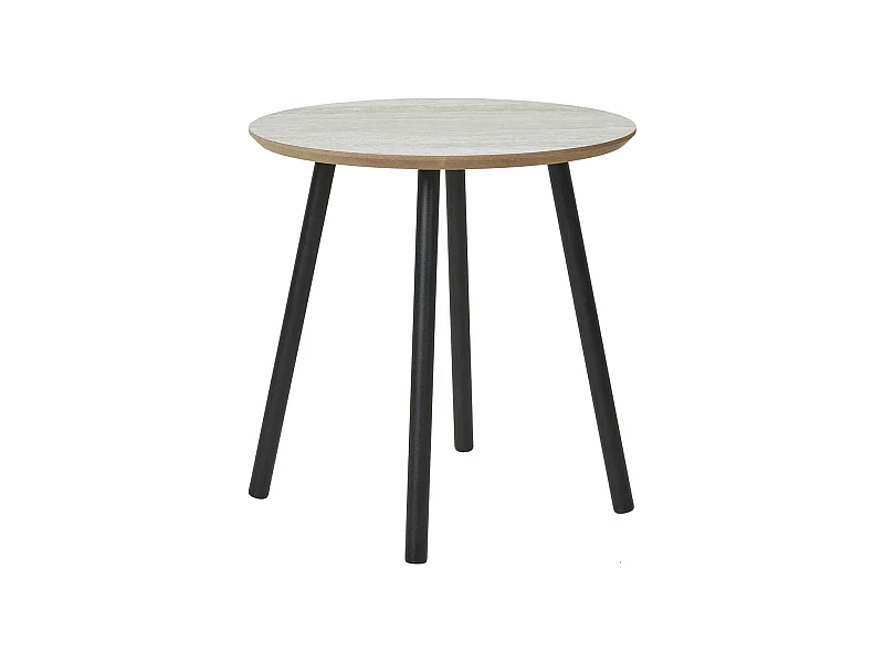 HARRIA - Table basse Ø40cm Plateau Aspect Travertin Pieds Métal Noir