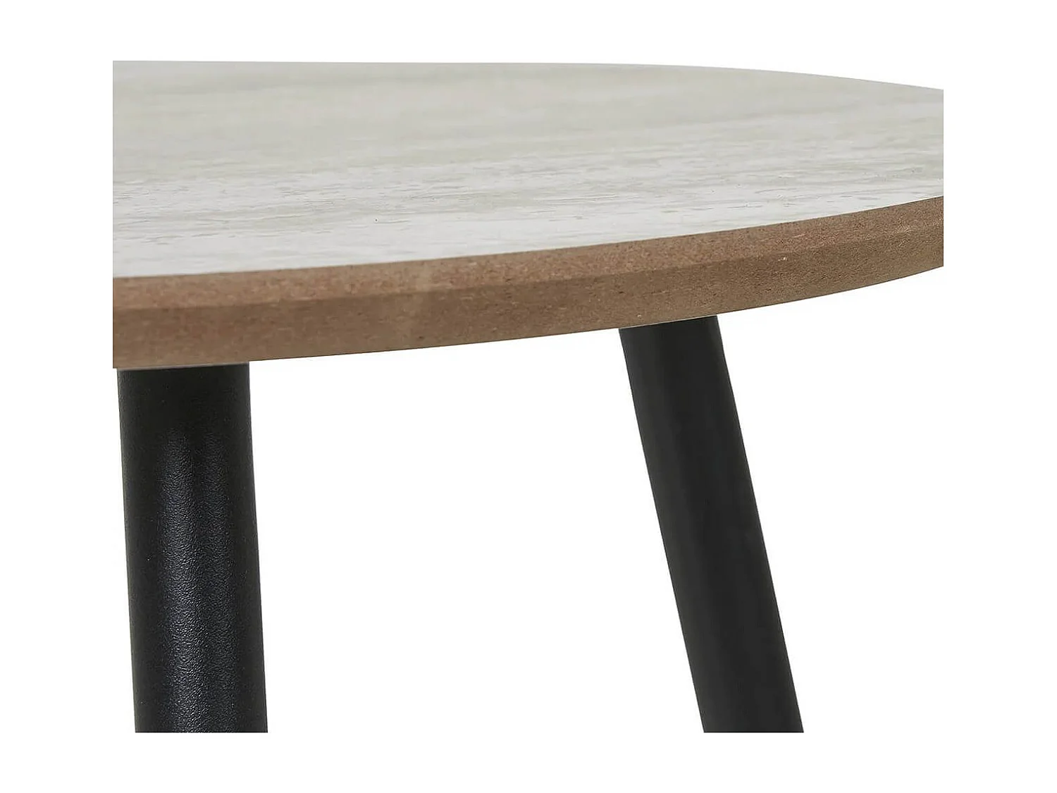 HARRIA - Table basse Ø40cm Plateau Aspect Travertin Pieds Métal Noir