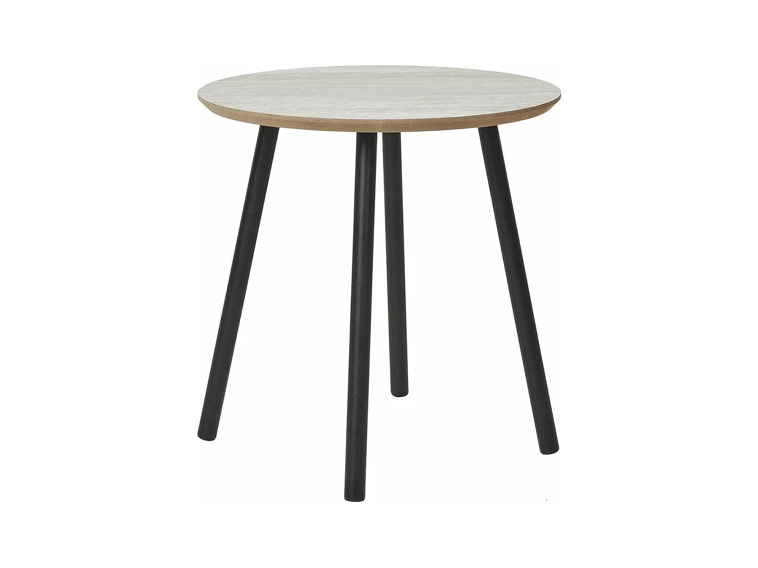 HARRIA - Table basse Ø40cm Plateau Aspect Travertin Pieds Métal Noir